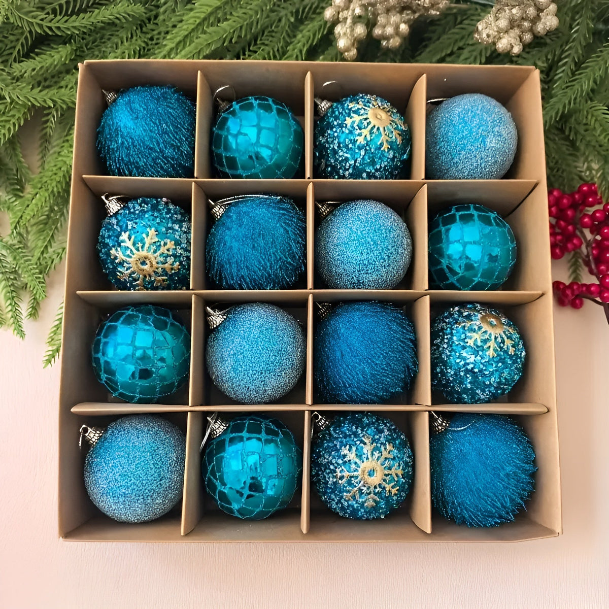 Weihnachtskugeln Set (16 Stück Ø 6 cm) – Bunte Christbaumkugeln | Perfekte Deko für Baum Wohnzimmer & Garten