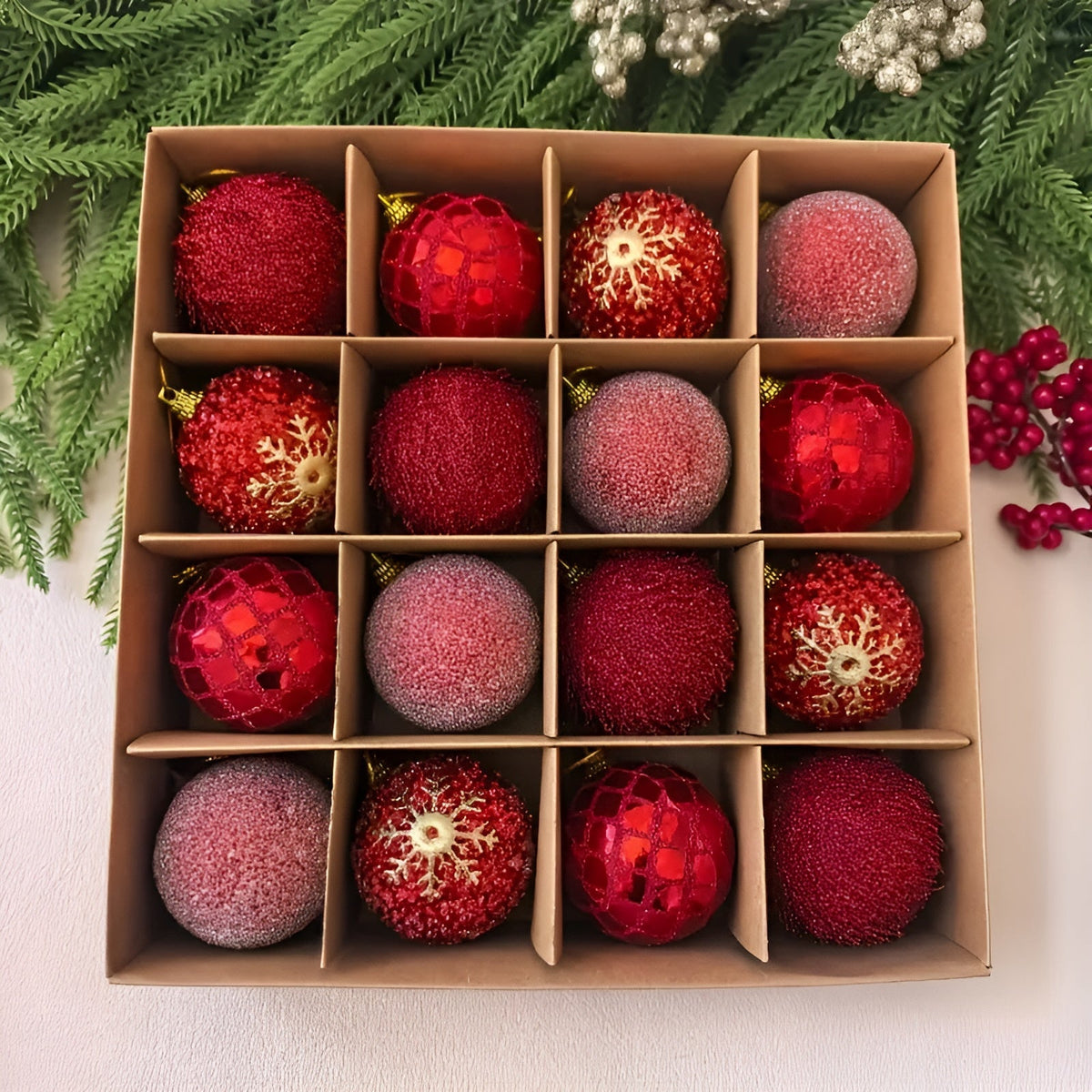 Weihnachtskugeln Set (16 Stück Ø 6 cm) – Bunte Christbaumkugeln | Perfekte Deko für Baum Wohnzimmer & Garten