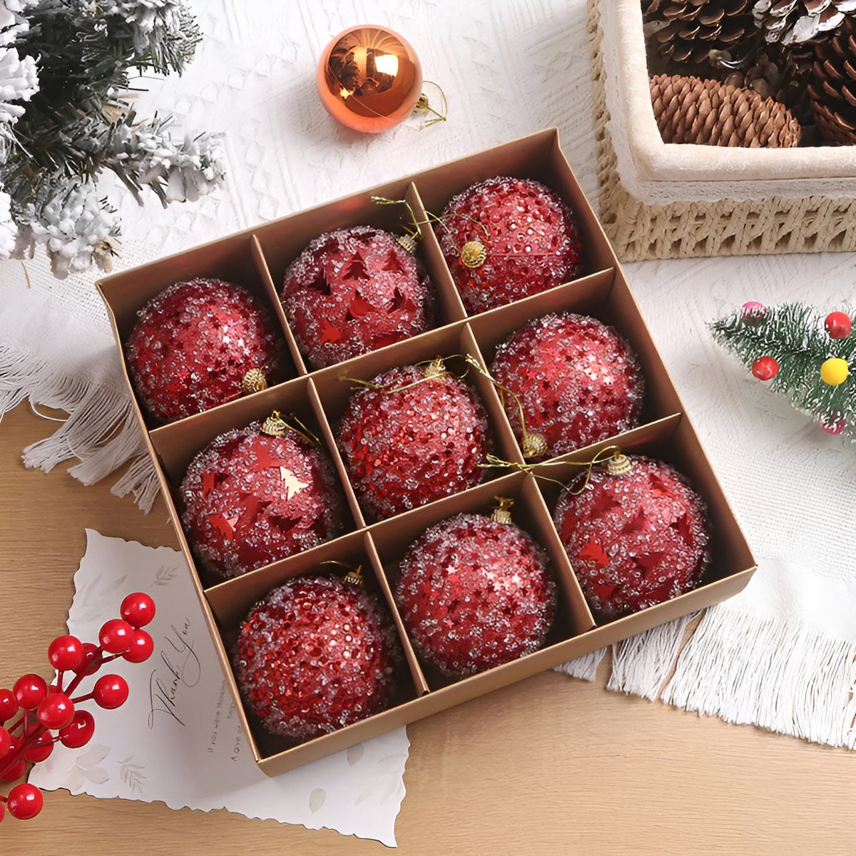 Weihnachtskugeln zum Aufhängen – Elegante & Dekorative Ornamente | Perfekt als Geschenk - Rot A / 8 Stück - Saisonale