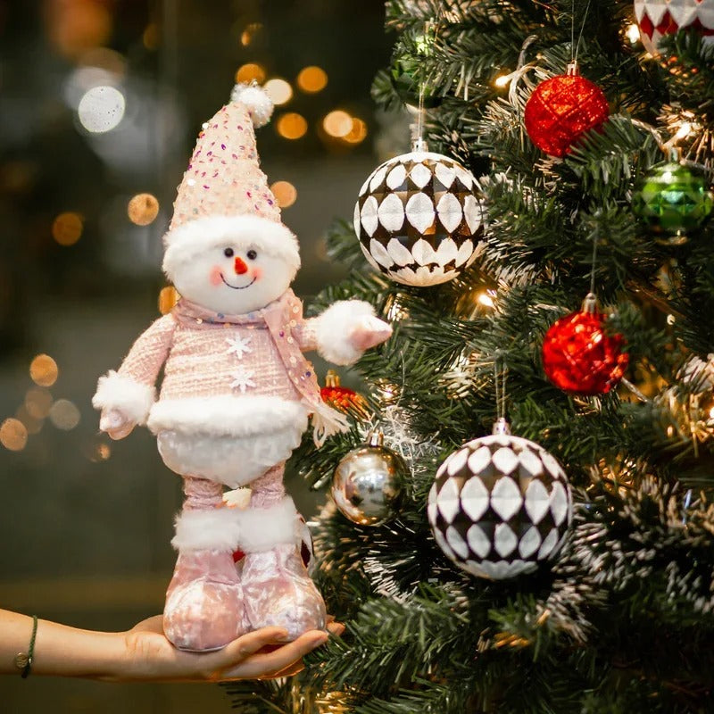 Weihnachtsschneemannfigur in Rosa – Verstellbare Weihnachtsfigur | Stilvolle Winterdekoration für Ihr Zuhause - Skulptur