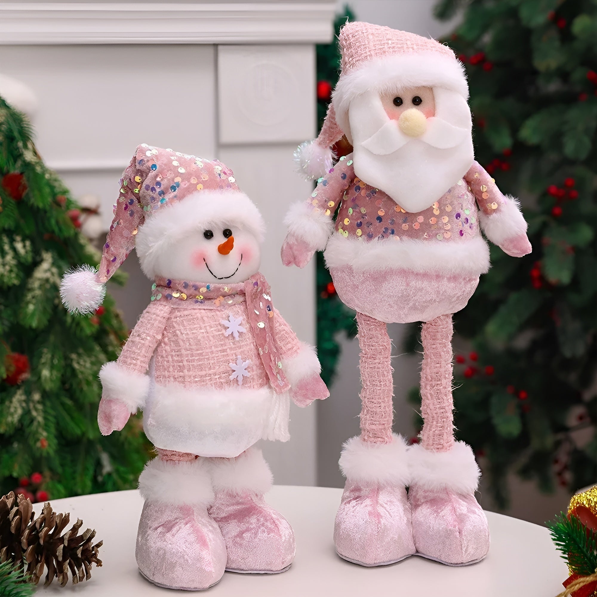 Weihnachtsschneemannfigur in Rosa – Verstellbare Weihnachtsfigur | Stilvolle Winterdekoration für Ihr Zuhause - Skulptur