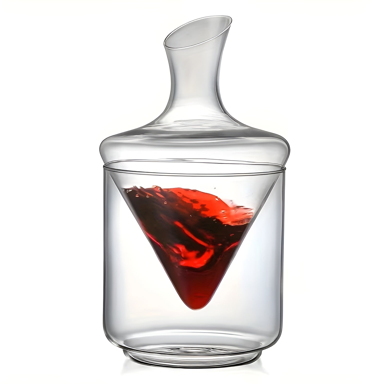 Weindekanter mit Ausgießer – Schnelles Belüften für Rotwein | Eleganter Glaskaraffe mit Wasserfall-Ausguss und Eiskübel