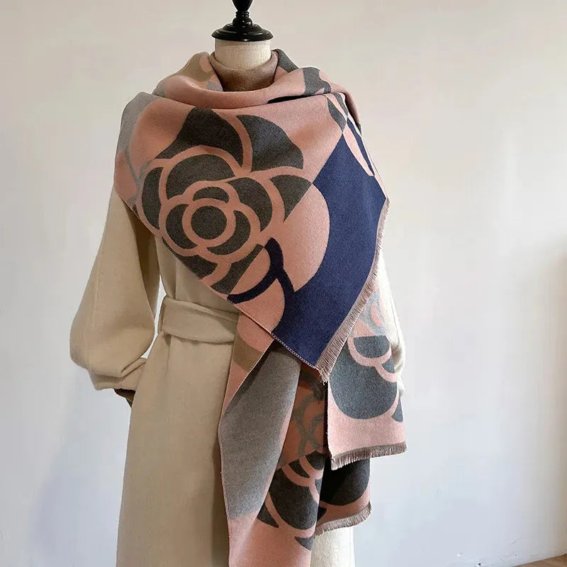 Wendeschal aus Kaschmir mit Blumenmuster 185x65 cm – Luxus-Winterschal für Damen und Herren - Rosa - Schals und Tücher