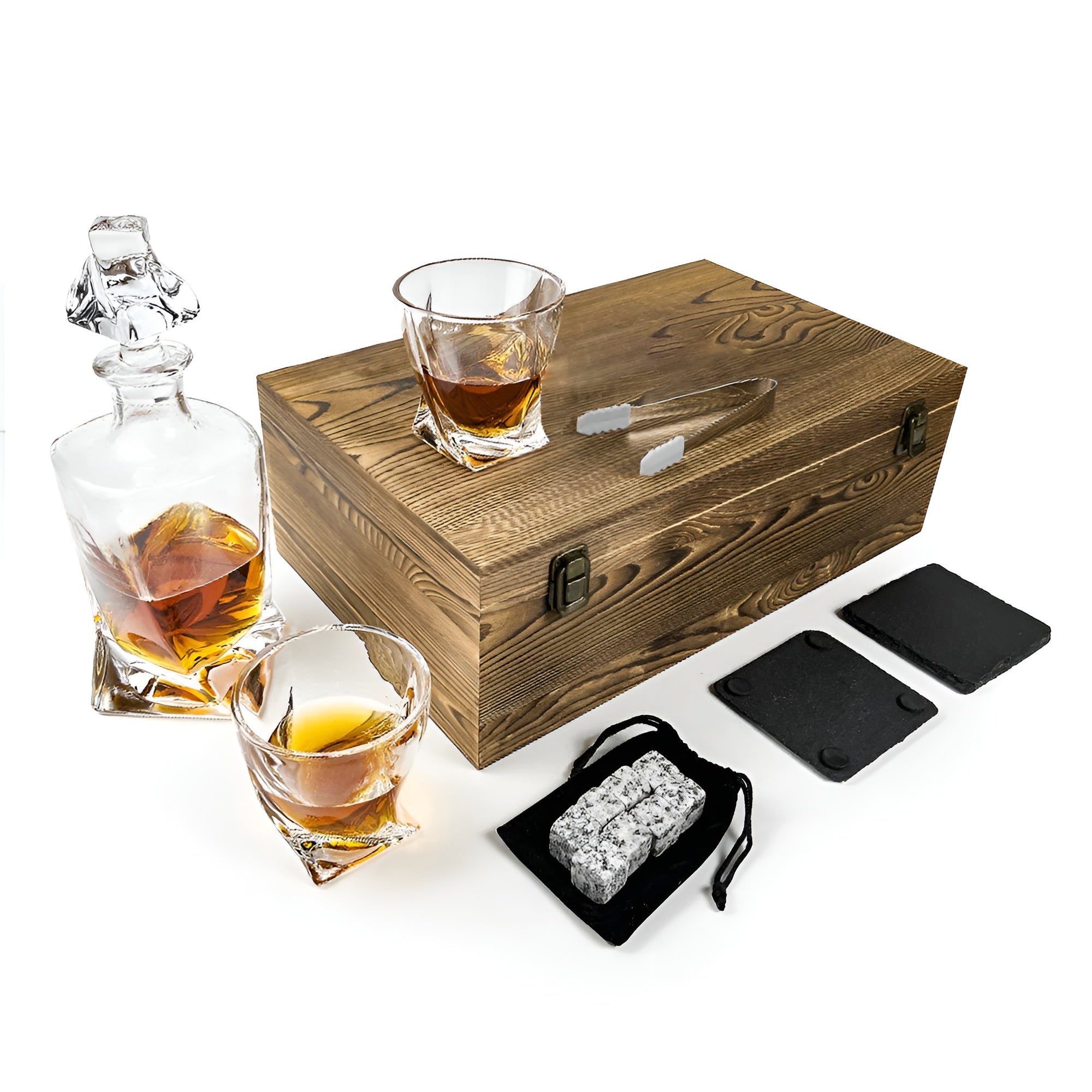 Whiskey Dekanter Set – Luxuriöse Karaffe mit Gläsern und Kühlsteinen - Whisky-Set