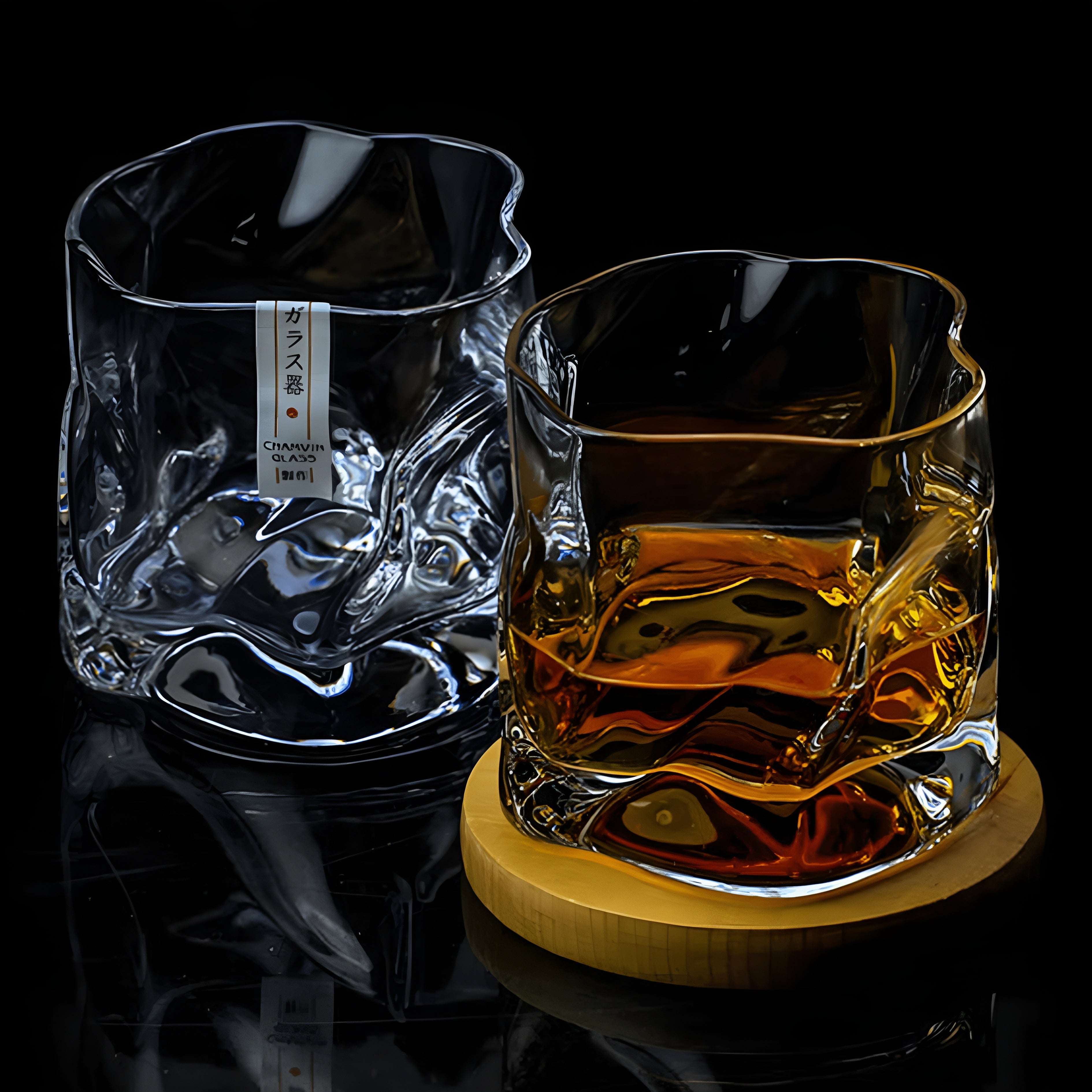 Whiskyglas im Edo Kiriko-Stil – Handgeschliffen mit einzigartigem Crumple-Design - Whiskyglas