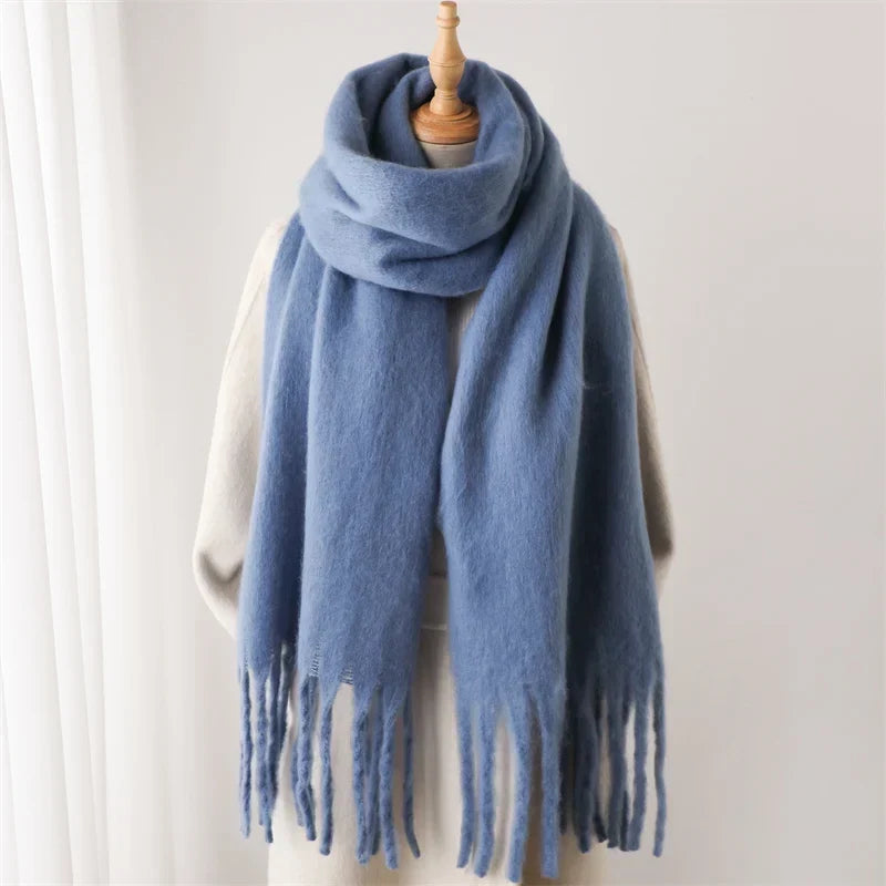 Winterschal Damen Viskose-Polyester 240x38 cm mit Fransen – 6 Farben - Blau - Schals und Tücher