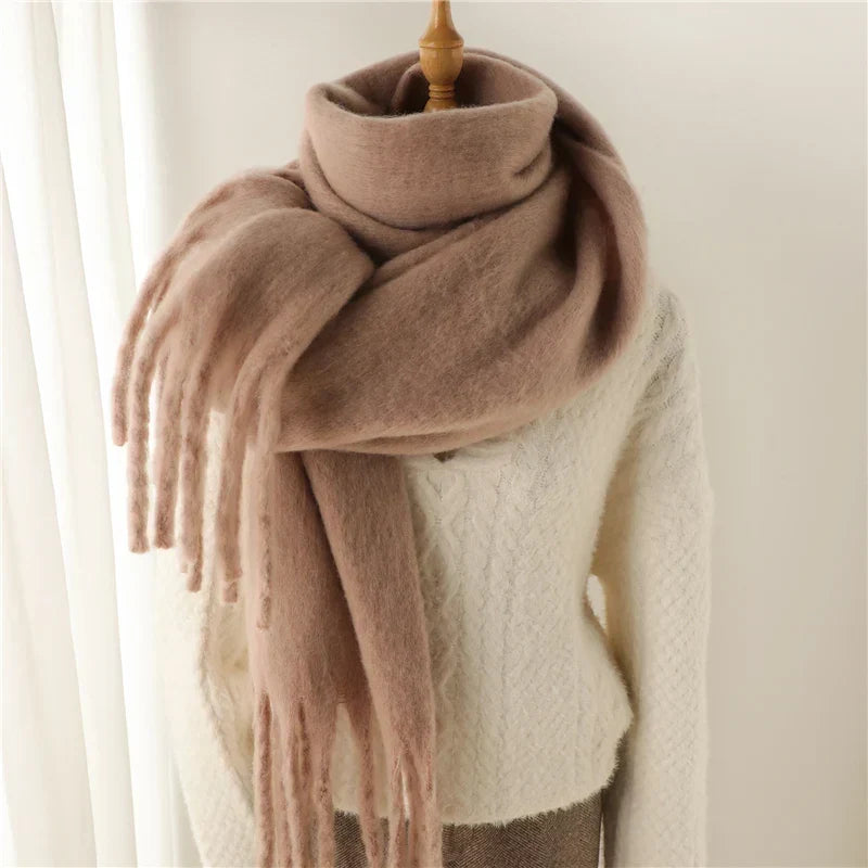 Winterschal Damen Viskose-Polyester 240x38 cm mit Fransen – 6 Farben - Naturell-Eiche - Schals und Tücher