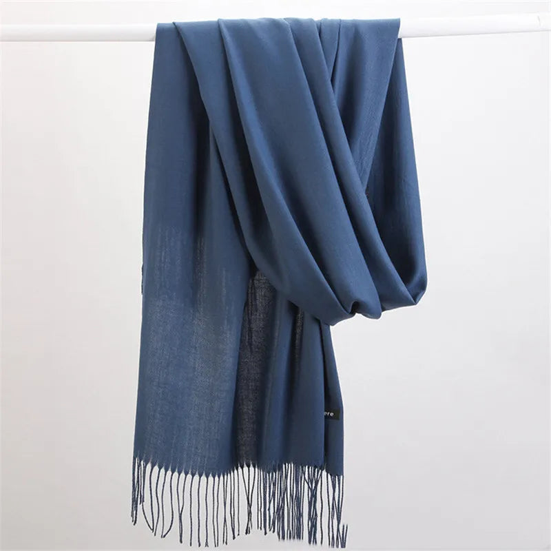 Winterschal im Cashmere-Look mit Fransen – Warmer Pashmina-Schal für Damen und Herren - Blau - Schals und Tücher