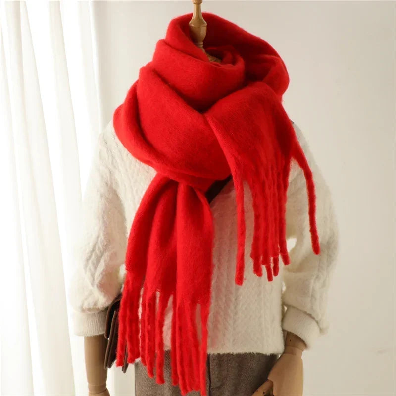 Winterschal mit großen Fransen Damen 240x38cm – Cashmere-Look Stola - Schals und Stolas