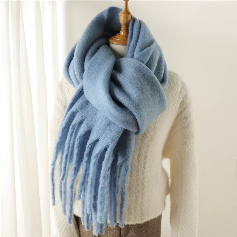 Winterschal mit großen Fransen Damen 240x38cm – Cashmere-Look Stola - Schals und Stolas
