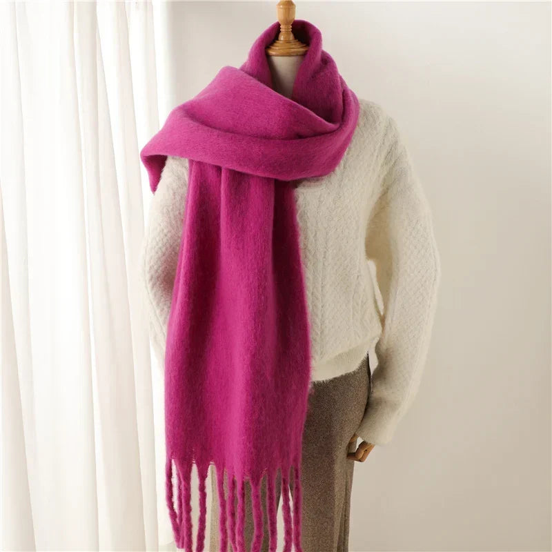 Winterschal mit großen Fransen Damen 240x38cm – Cashmere-Look Stola - Lila - Schals und Stolas