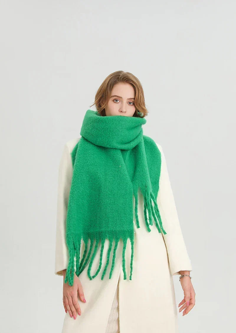 Winterschal mit großen Fransen Damen 240x38cm – Cashmere-Look Stola - Schals und Stolas