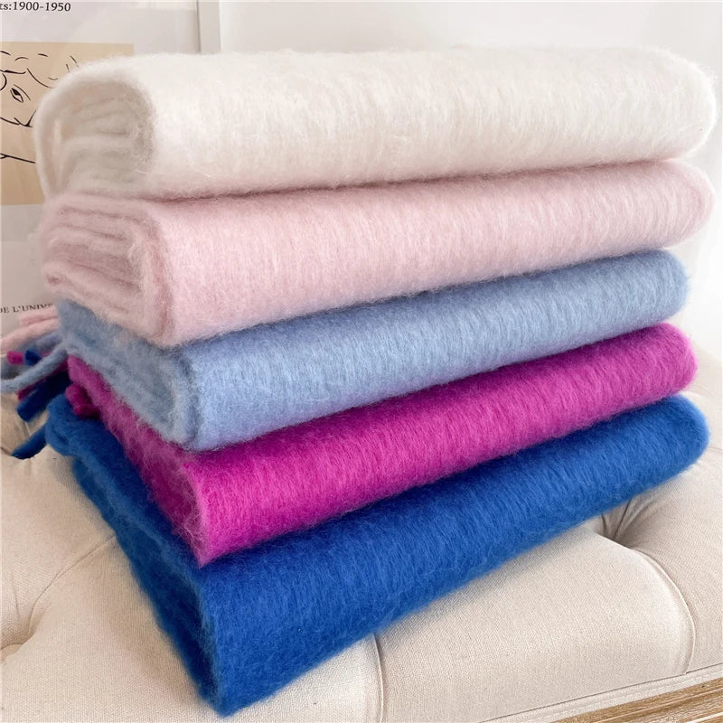 Winterschal mit großen Fransen Damen 240x38cm – Cashmere-Look Stola - Schals und Stolas