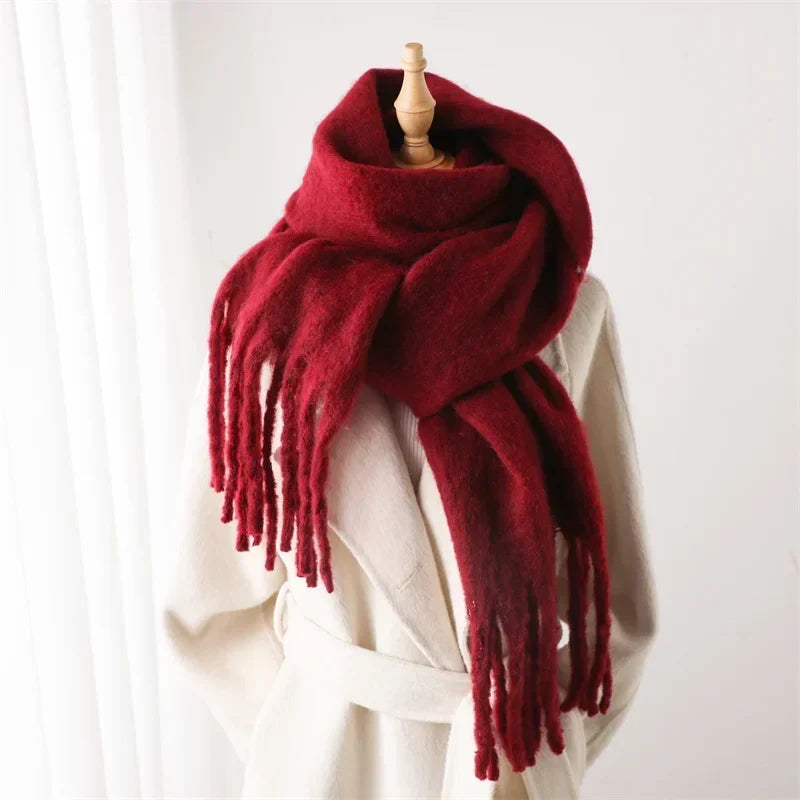 Winterschal mit großen Fransen Damen 240x38cm – Cashmere-Look Stola - Rot - Schals und Stolas