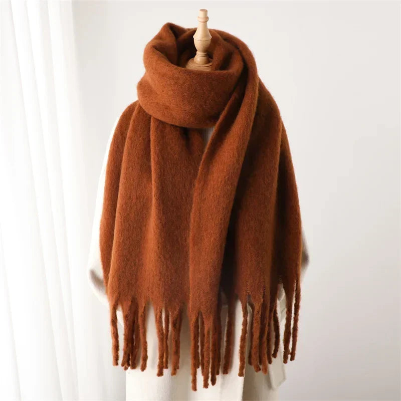 Winterschal mit großen Fransen Damen 240x38cm – Cashmere-Look Stola - Naturbeige - Schals und Stolas