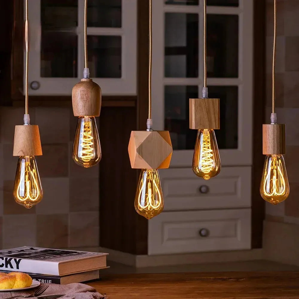 WoodGlow Light - Italienische Gewerbliche Holz Hängelampe - Pendelleuchte