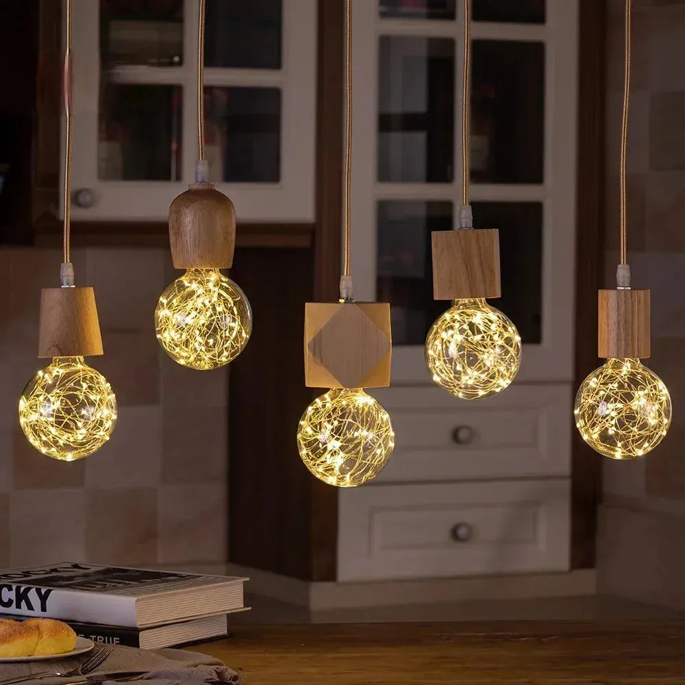 WoodGlow Light - Italienische Gewerbliche Holz Hängelampe - Pendelleuchte