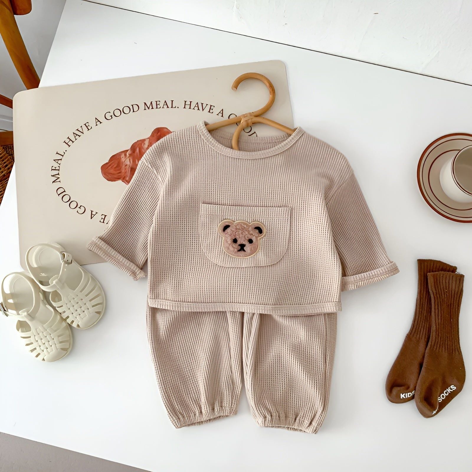 Waffle Bear - Liebenswerter Bär Passendes Set für Babys (Langarmshirt + Hose) - Elegare