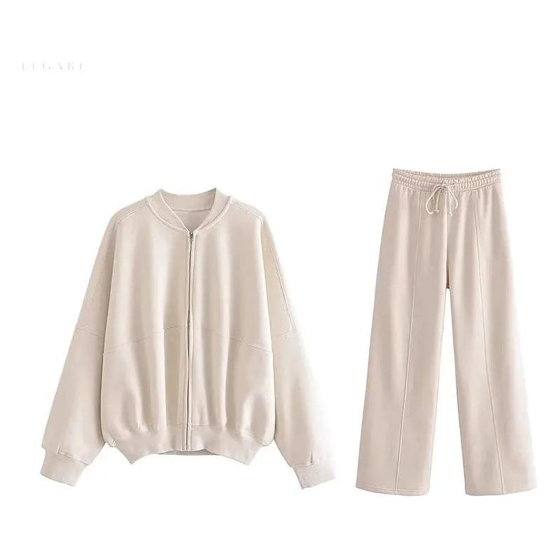 Zweiteiliges Damen-Set – Elegante Jacke mit Reißverschluss & Lockere Hose - Damen-Set