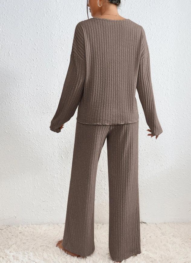 Zweiteiliges Damen Strick-Hausanzug Set – Weich und Bequem - Damen Hausanzug Set