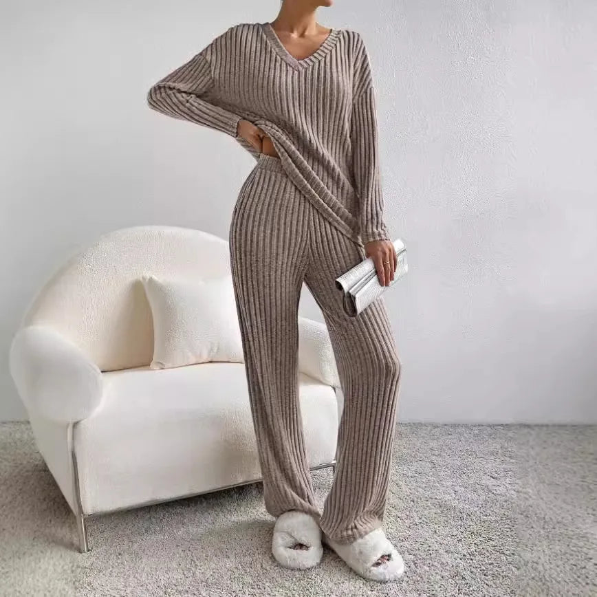 Zweiteiliges Damen Strick-Hausanzug Set – Weich und Bequem - Damen Hausanzug Set
