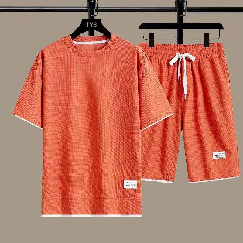 Zweiteiliges Herren-Set – Lockeres Freizeithemd & Hose | Bequem und Stylisch für den Sommer - Orange / XS - Herren-Set